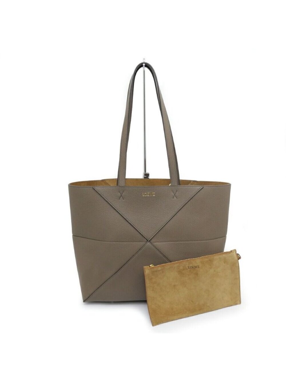 Loewe Puzzle Fold Tote Bag Horizontal Medium Taupe Calf Leather Greige